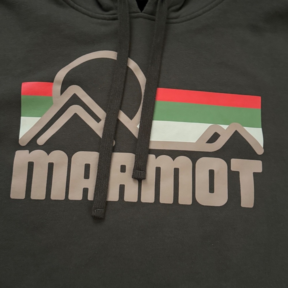 Marmot Mens L Pullover Hoodie Sweatershirt Outdoor Mountain Graphic Green